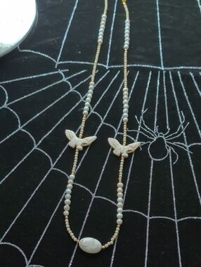 Magnesite Eagles With Gold Lava Stones Necklace
